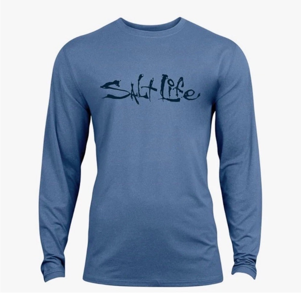 Salt Life Boys Harbor Blue Heather SLX (dri-fit) Long Sleeve Shirt NWT Size LRG